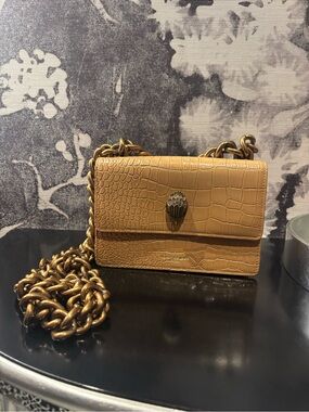 Kurt Geiger Tan Croc-Embossed Crossbody Bag with Gold Chain